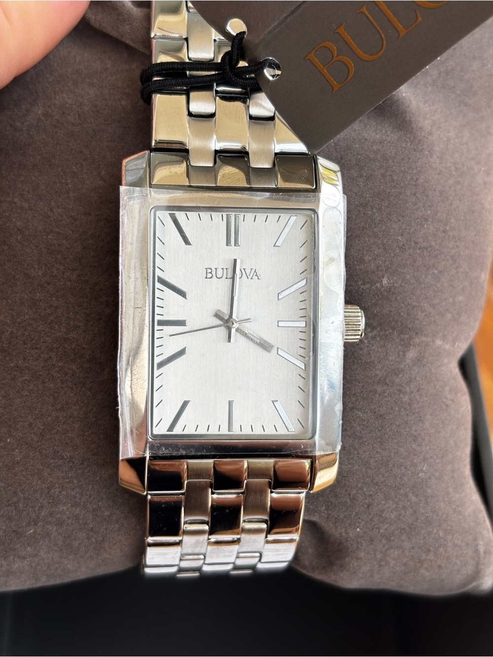 New with Case Bulova Silver-Tone Rectangular Stainless Steel Watch